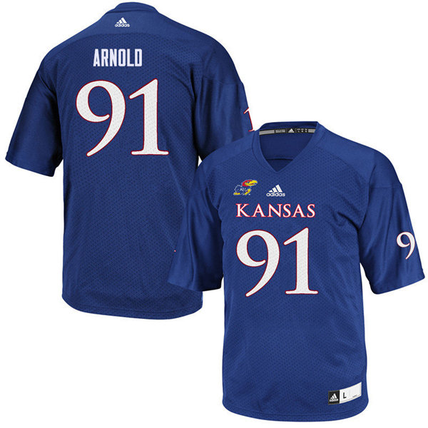 Men #91 Jelani Arnold Kansas Jayhawks College Football Jerseys Sale-Royal